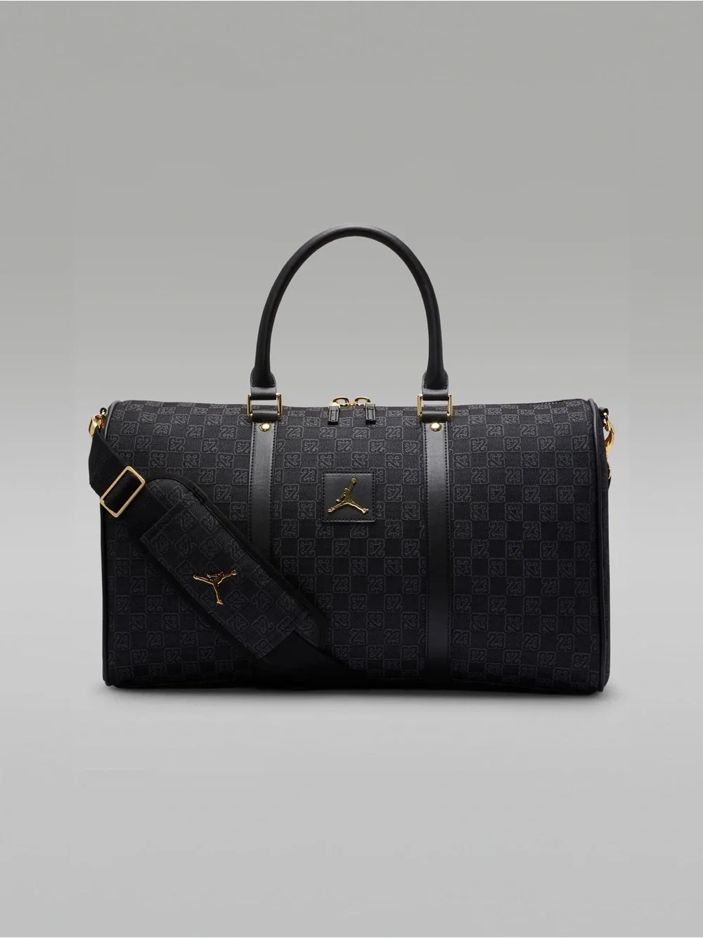 AIR JORDAN MONOGRAM DUFFLE BAG LUGGAGE JACQUARD BLACK GOLD GRATITUDE RETRO 11